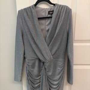 Alexia Admor Glitter Plunge Dress Short Cocktail Formal Size L Gray